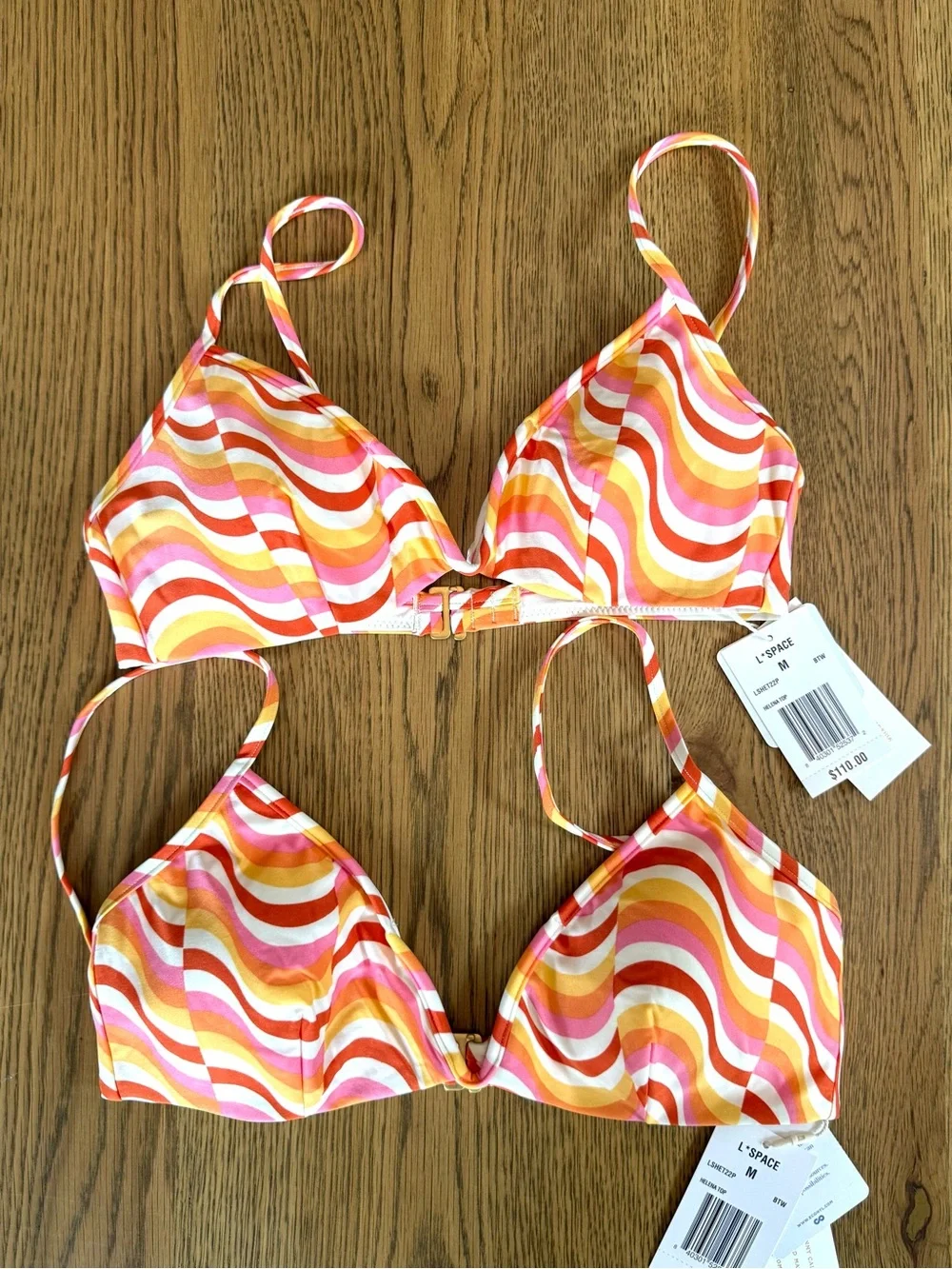 L*Space Helena Bikini Top Sz M Pink Orange Swirl Print Underwire Swim NWT